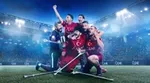 Footballers celebrating. Some are using crutches. Their shirts feature the logo of Unilever’s Clear anti-dandruff shampoo